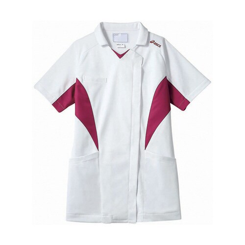 ナースジャケット 半袖 ホワイト×バーガンディ S