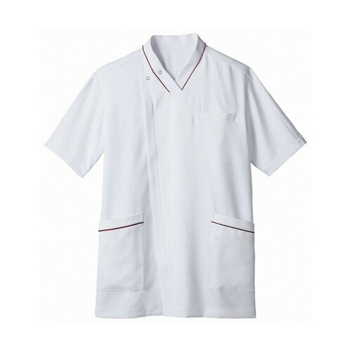 スクラブ メンズ 半袖 白/ワイン M