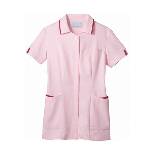 ナースジャケット 半袖 ピンク/バーガンディ M