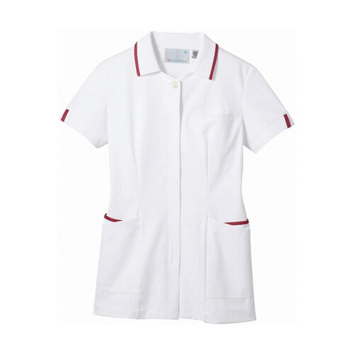 ナースジャケット 半袖 白/バーガンディ L