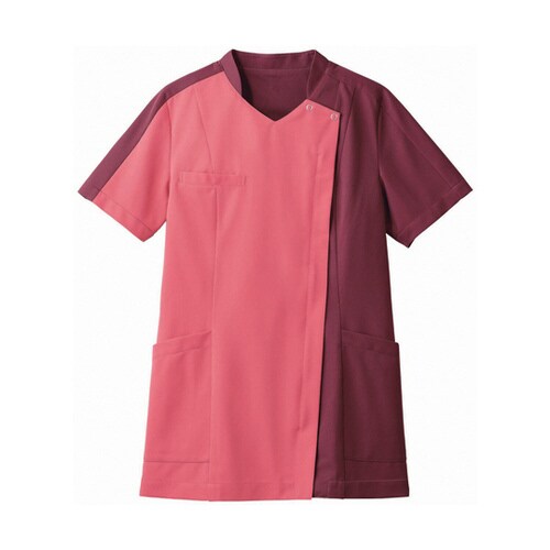 スクラブ レディス 半袖 ローズレッド/ワイン L