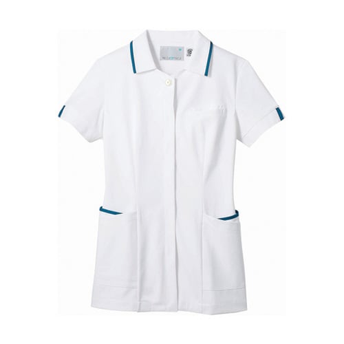 ナースジャケット 半袖 白/ターコイズ LL