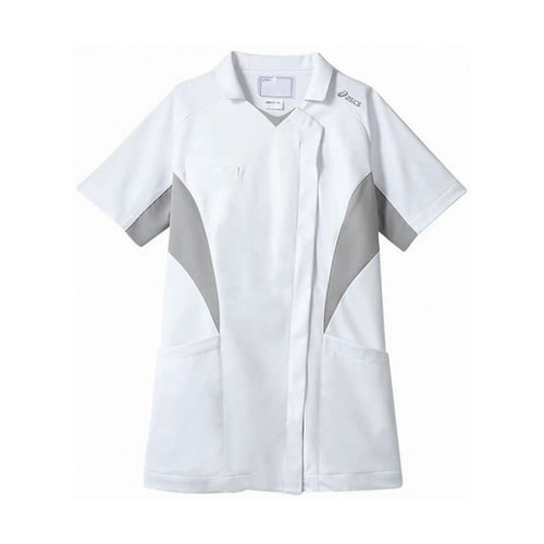 ナースジャケット 半袖 ホワイト×ライトグレー M