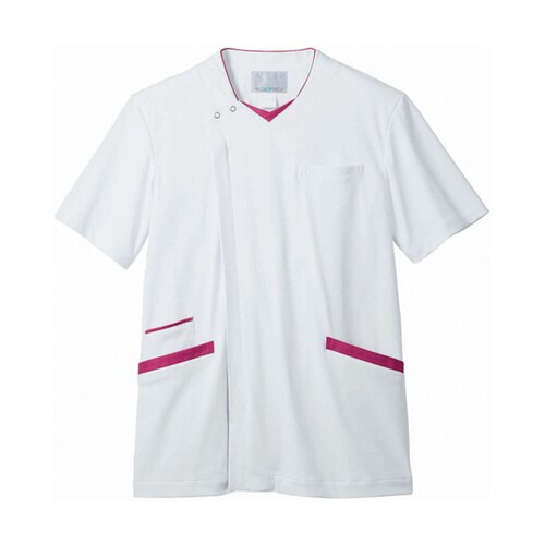 スクラブ メンズ 半袖 白/バーガンディ LL