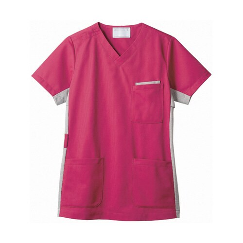 スクラブ 兼用 半袖 バーガンディ/グレー L