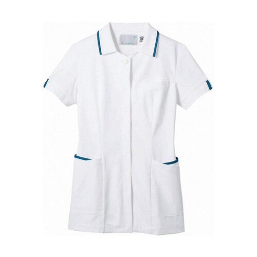 ナースジャケット 半袖 白/ターコイズ L