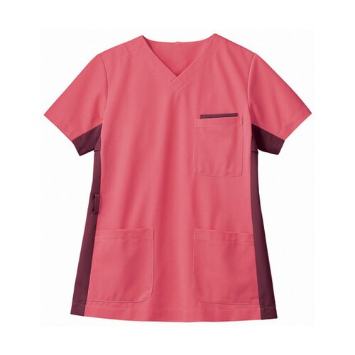 スクラブ 兼用 半袖 ローズレッド/ワイン 3L