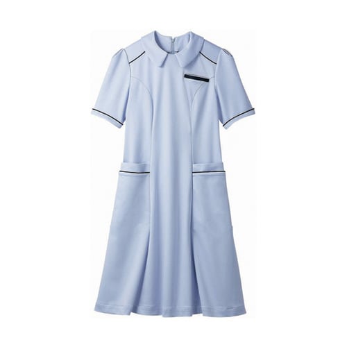 ナースワンピース 半袖クラシックーブルー S
