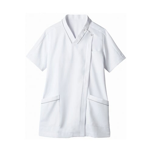 スクラブ レディス 半袖 白/グレー S