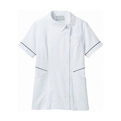 ナースジャケット 半袖 白/ゴールド&ネイビー S