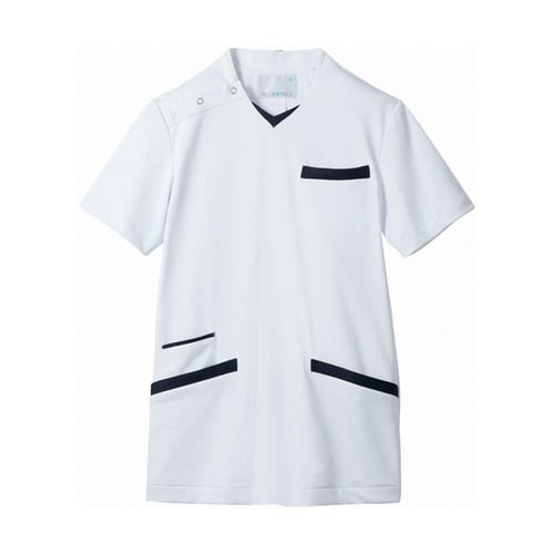 スクラブ 兼用 半袖 白/ネイビー S