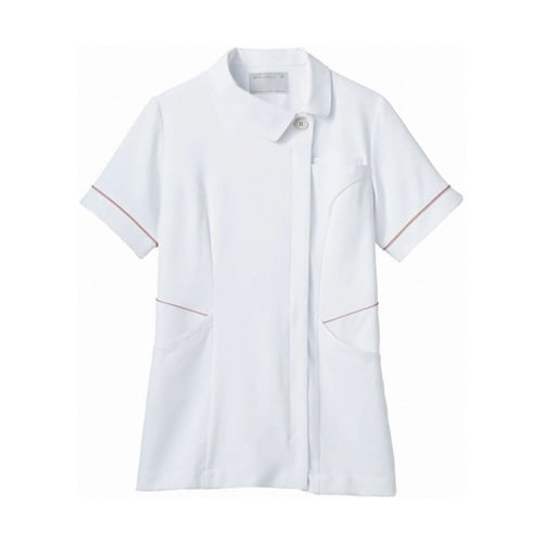 ナースジャケット 半袖 白/ラベンダー&ピンク L