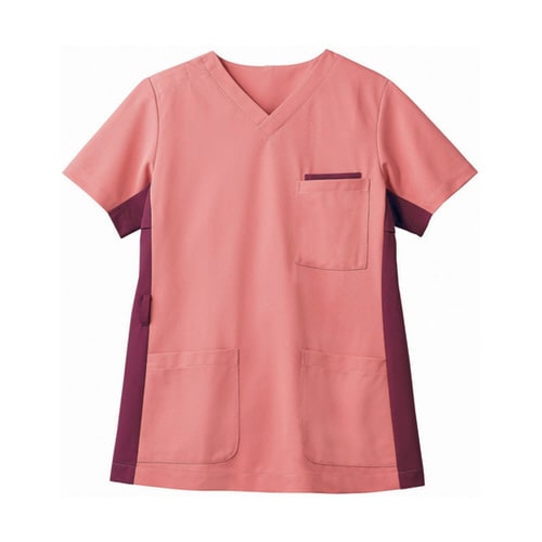 スクラブ 兼用 半袖 コーラルレッド/ワイン L