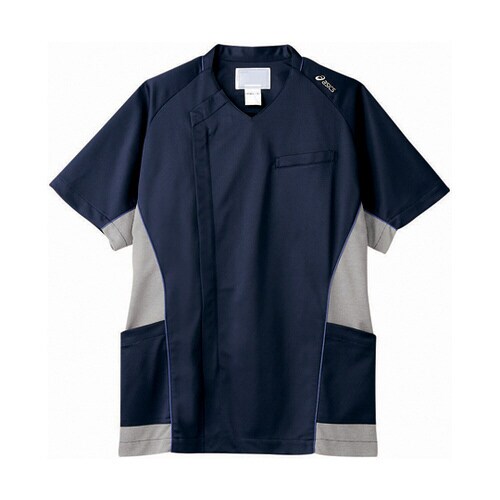 スクラブ メンズ 半袖 ネイビー×グレー 3L