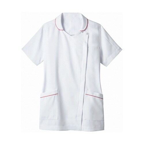 ナースジャケット 半袖 白/バーガンディ 3L