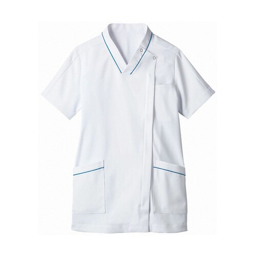 スクラブ レディス 半袖 白/ターコイズ L