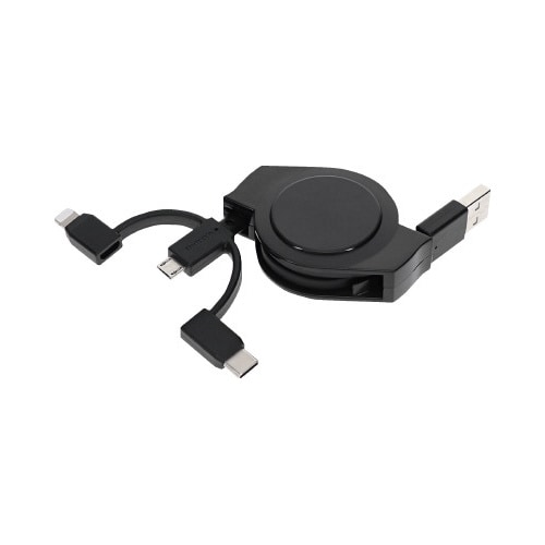 小型両引き巻取り式 3in1ケーブル(M→C/L)