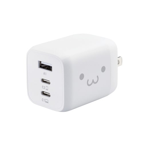 タイプC充電器 65W C×2 A×1 ホワイト顔
