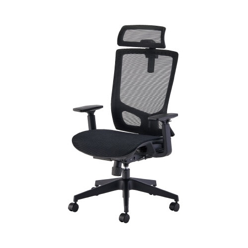 ヘッドレスト付フルメッシュチェアブラック4脚以上