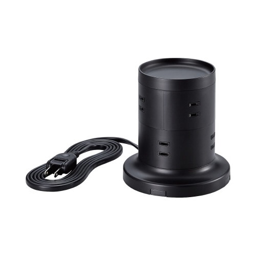 タワー型 電源タップ コンセント ブラック 8口