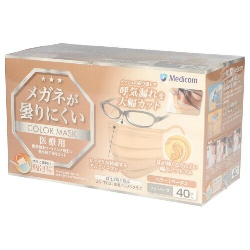 メガネが曇りにくいマスク ベージュ×4