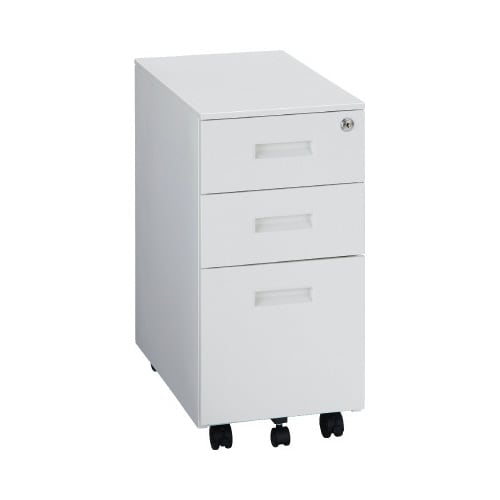 スチールデスクワゴン3段スリム300ホワイト