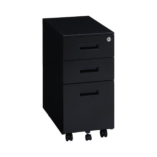 スチールデスクワゴン3段スリム300ブラック