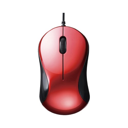 有線 静音 3ボタンマウス レッド