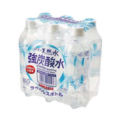 サンガリア 伊賀の天然水強炭酸水ラベルレス6本×4