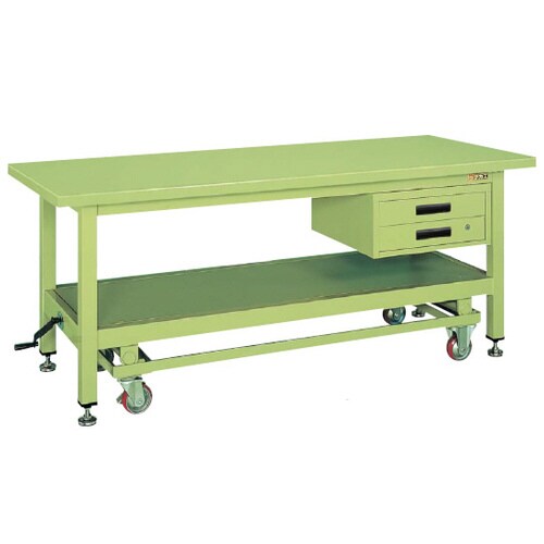 超重量作業台(ハンドル昇降移動・キャビネット付)
