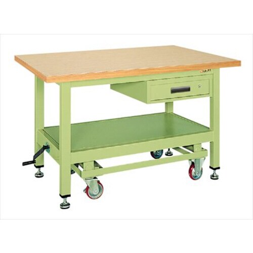超重量作業台(ハンドル昇降移動・キャビネット付)