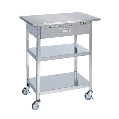 ステンレス一人用作業台(移動式・キャビネット付)