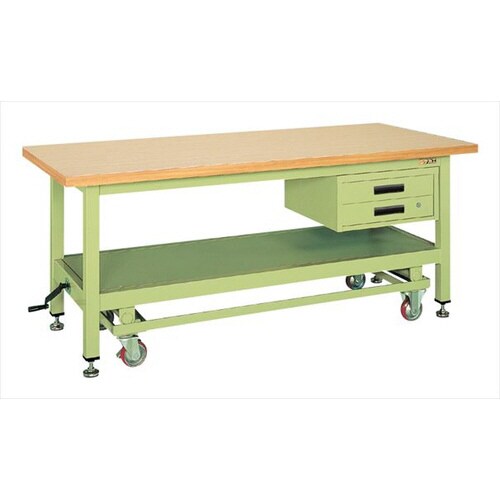 超重量作業台(ハンドル昇降移動・キャビネット付)
