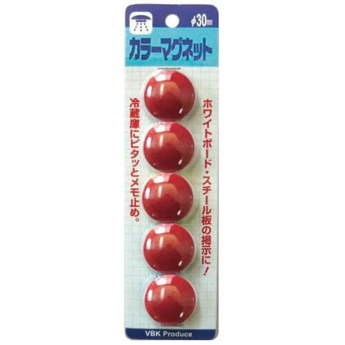 カラーマグネット Φ30mm 赤 5コ 5枚