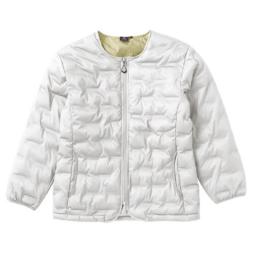 圧着ニット中綿ノーカラージャケット オフ M