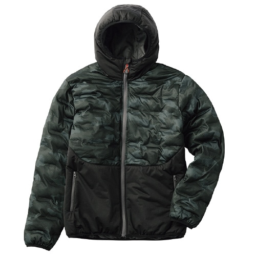 圧着ニット切替中綿パーカ デジブラック LL