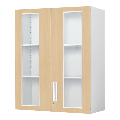 収納庫 エディア ガラス両開き扉 上置き 木目