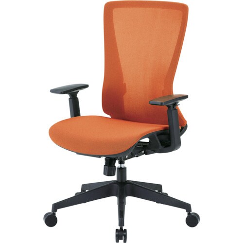 ハイバックメッシュチェア 肘付 オレンジ