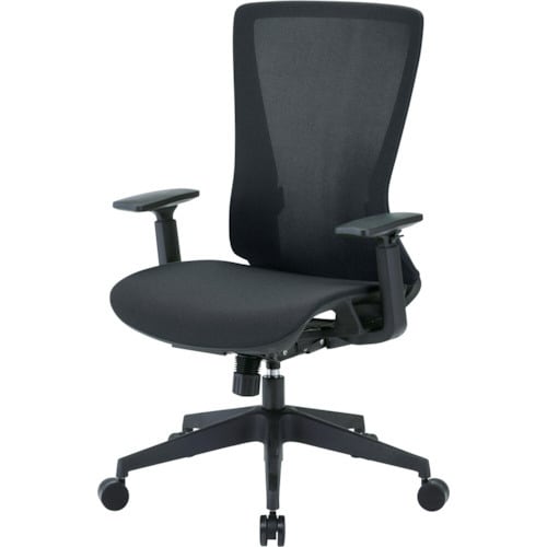 ハイバックメッシュチェア 肘付 ブラック