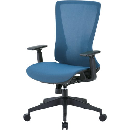 ハイバックメッシュチェア 肘付 ブルー