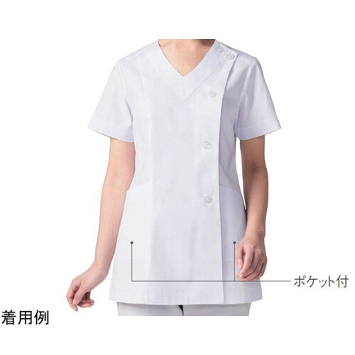 女子V衿調理衣 半袖 白 3L 527−30 3L