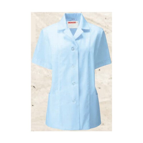 女子衿付調理衣半袖サックスLL