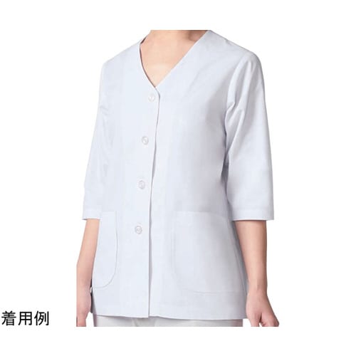 女子衿なし調理衣七分 白 M 334−30 M