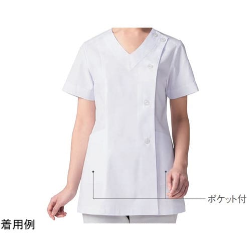 女子V衿調理衣 半袖 白 LL 527−30 LL