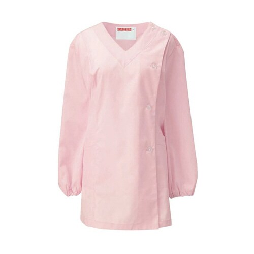 女子V衿調理衣長袖ピンク3L
