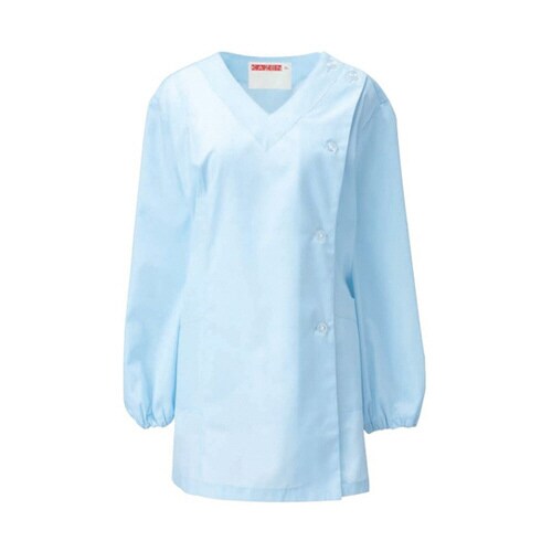 女子V衿調理衣長袖サックスS