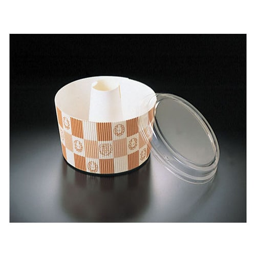 蓋付シフォンカップ白・エンブレム格子柄