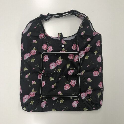 おサイフ型エコバッグBook 薔薇 ブラック