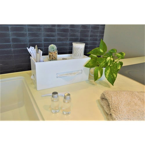 ティッシュケース(ポケット&トレイ付) ホワイト