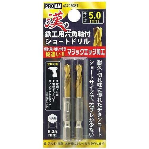 豊光 漢の鉄工ショートドリル5.0mm2P